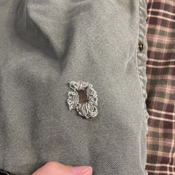 Vintage Carhartt Green Flannel Lined Snap Button Up Canvas Shirt Size XL Grunge - Picture 9 of 12